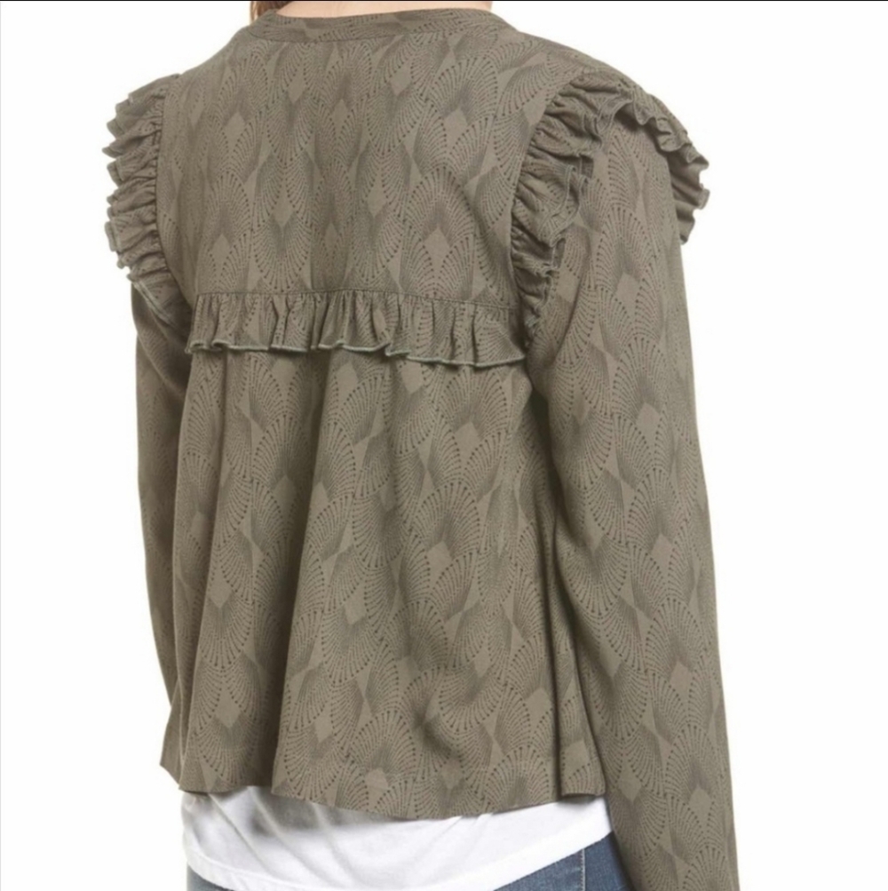 Hinge Olive Ruffle Crop Jacket L - Picture 3 of 15